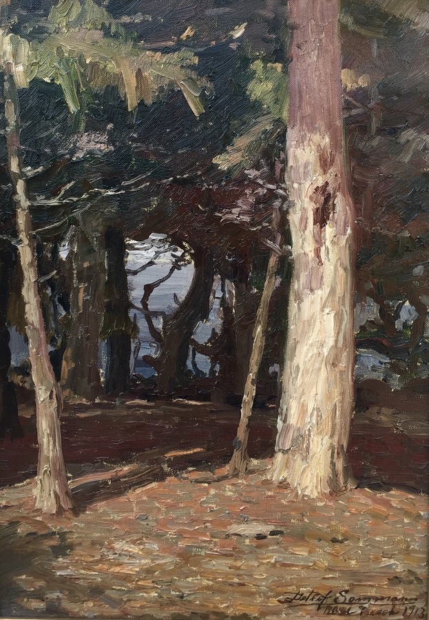 DETLEF SAMMANN - "In The Depth of the Forest, Pebble Beach" - Oil on Canvas - 17" x 12"